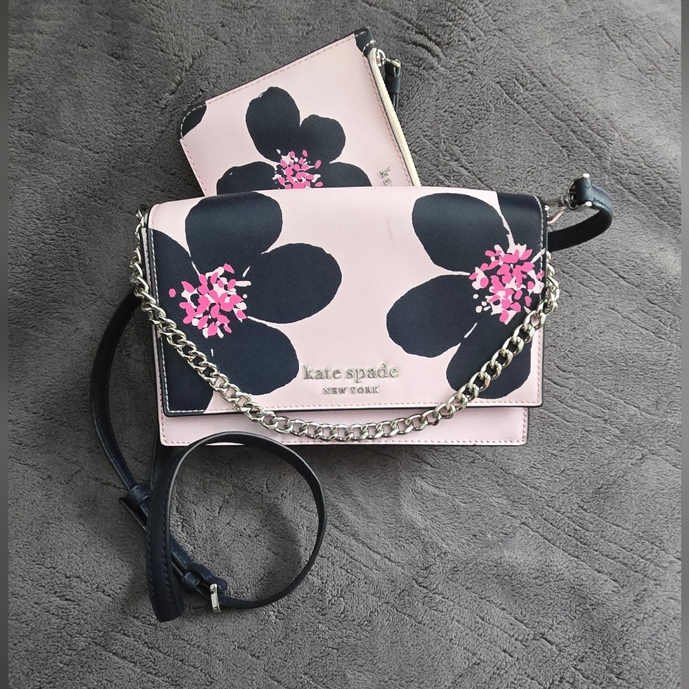 Kate Spade Pink and Black Floral Crossbody Bag